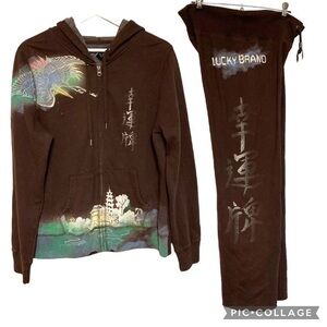 Y2k 00's Lucky brand sweatpants hoodie set XL/M asian graphic art boho hippie